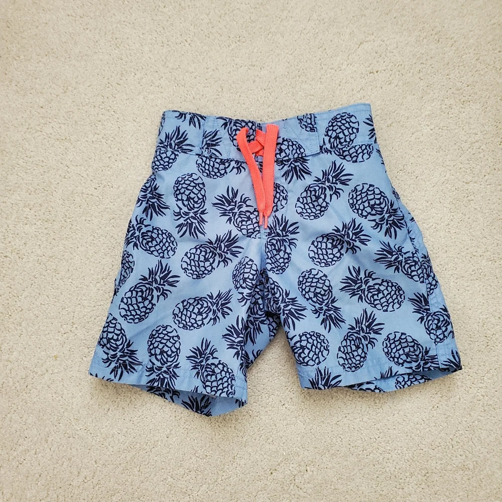Janie and Jack Toddler Boys Blue Pineapple Swim Trunks Bathing Suit sz2T